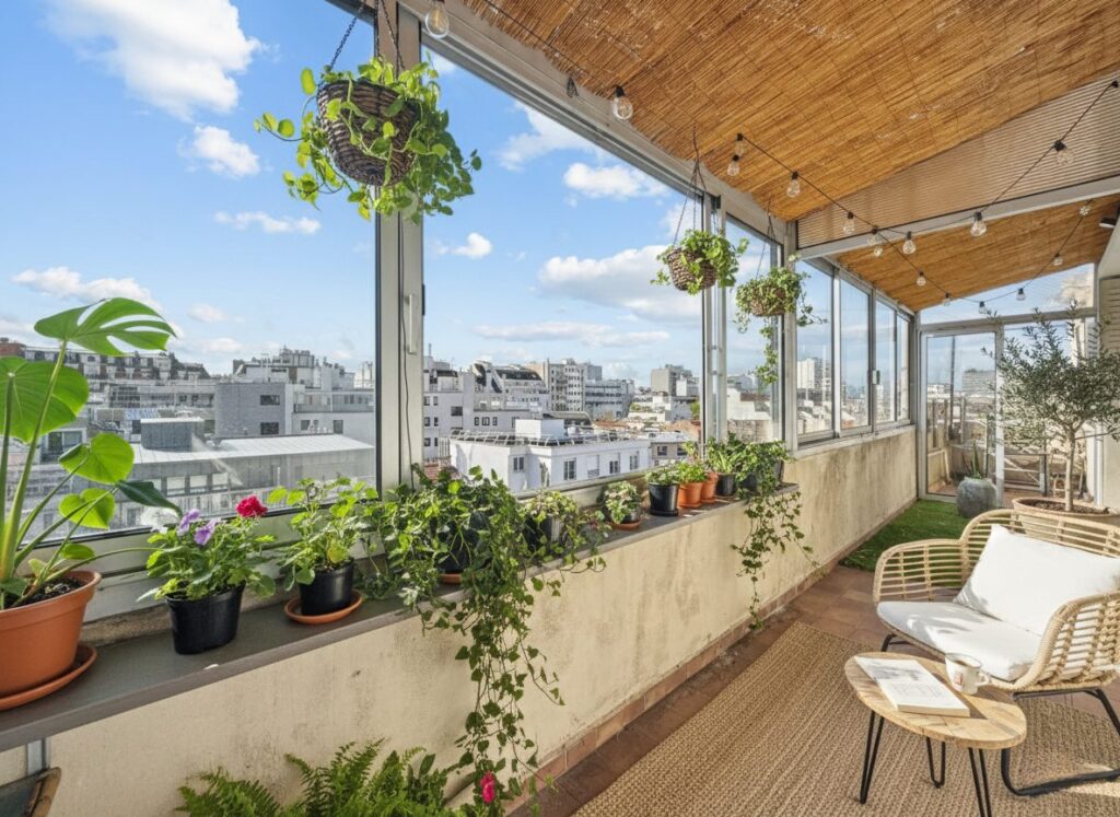 Paris 19 – Porte des Lilas 4 pièces avec véranda et espaces extérieurs Vue dégagée